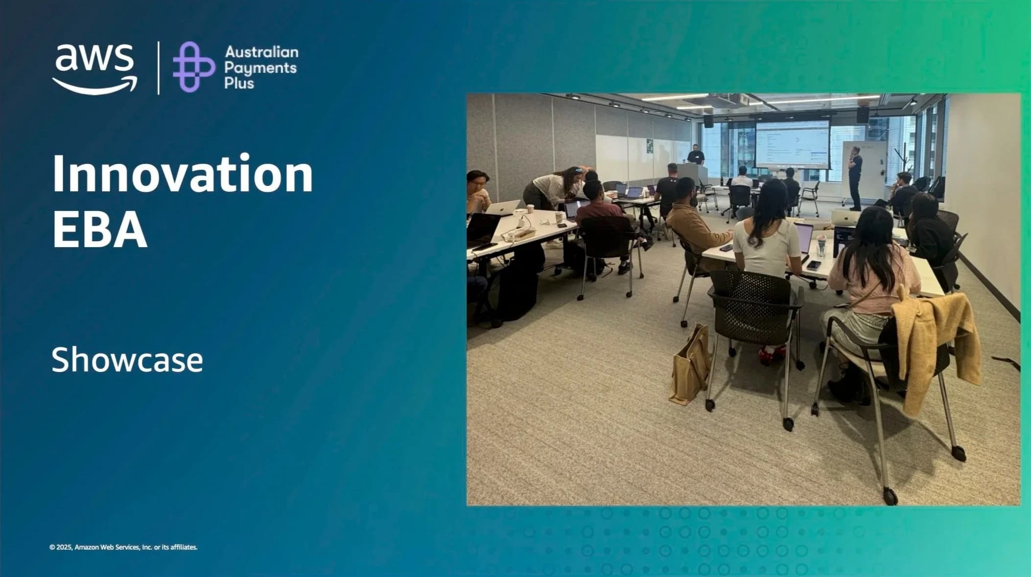 The AWS and Australian Payments Plus Innovation EBA showcase slide
