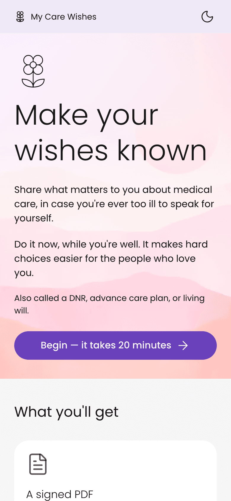 The home page on a phone