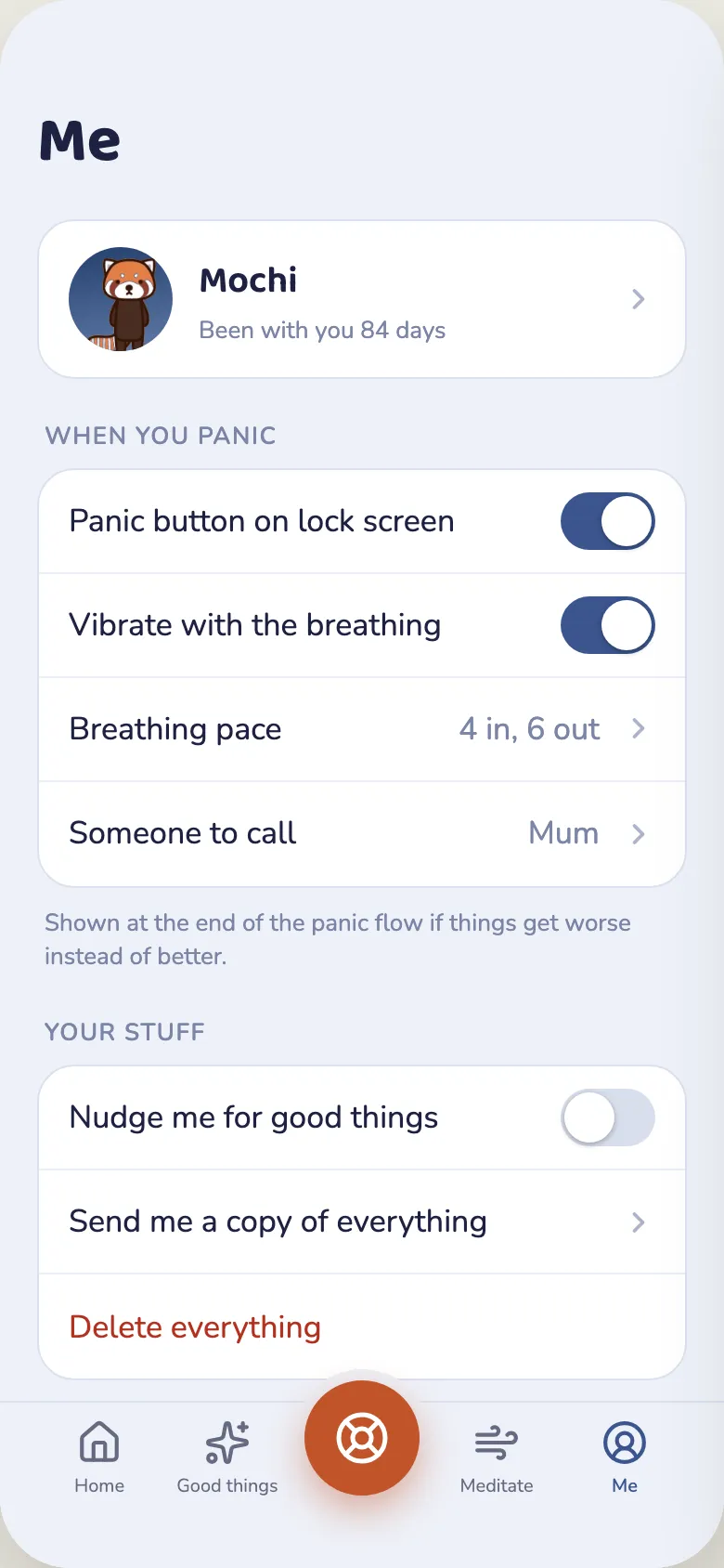 The Me screen in Moonlit valley, light mode